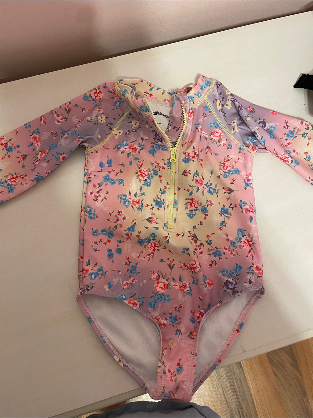 Sovereign Code Pink Floral Long-Sleeve One-Piece Swimsuit Girls